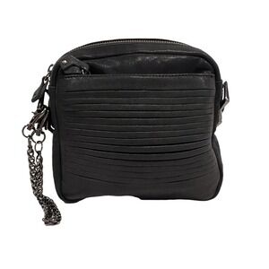 RARE COUTURE DESIGNER BLISS LAU BLACK Leather Wristlet Bag MOTORCYCLE SHREDDED